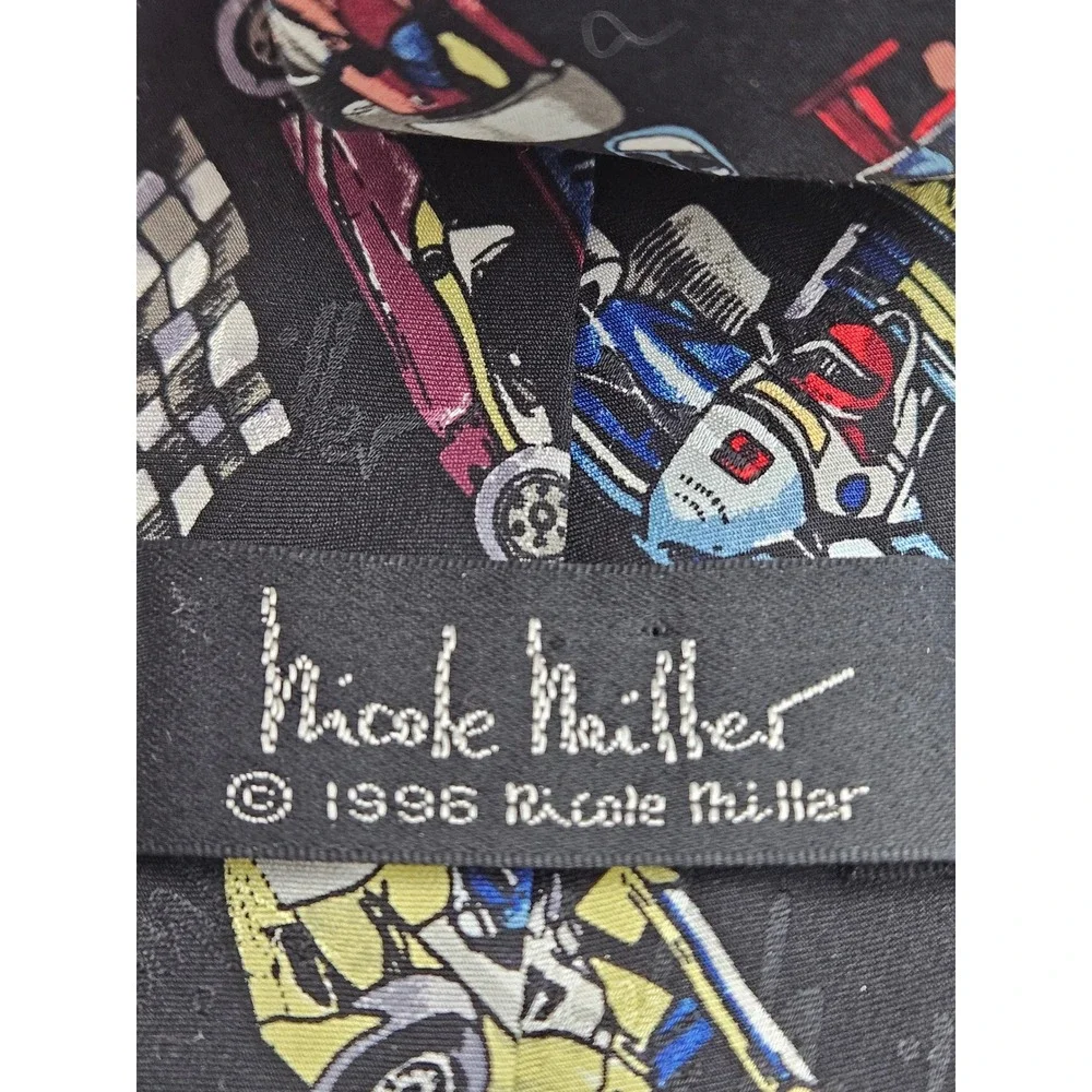 Vintage 1996 Nicole‎ Miller Silk Tie Indianapolis Indy Race Car Racing Black 4
